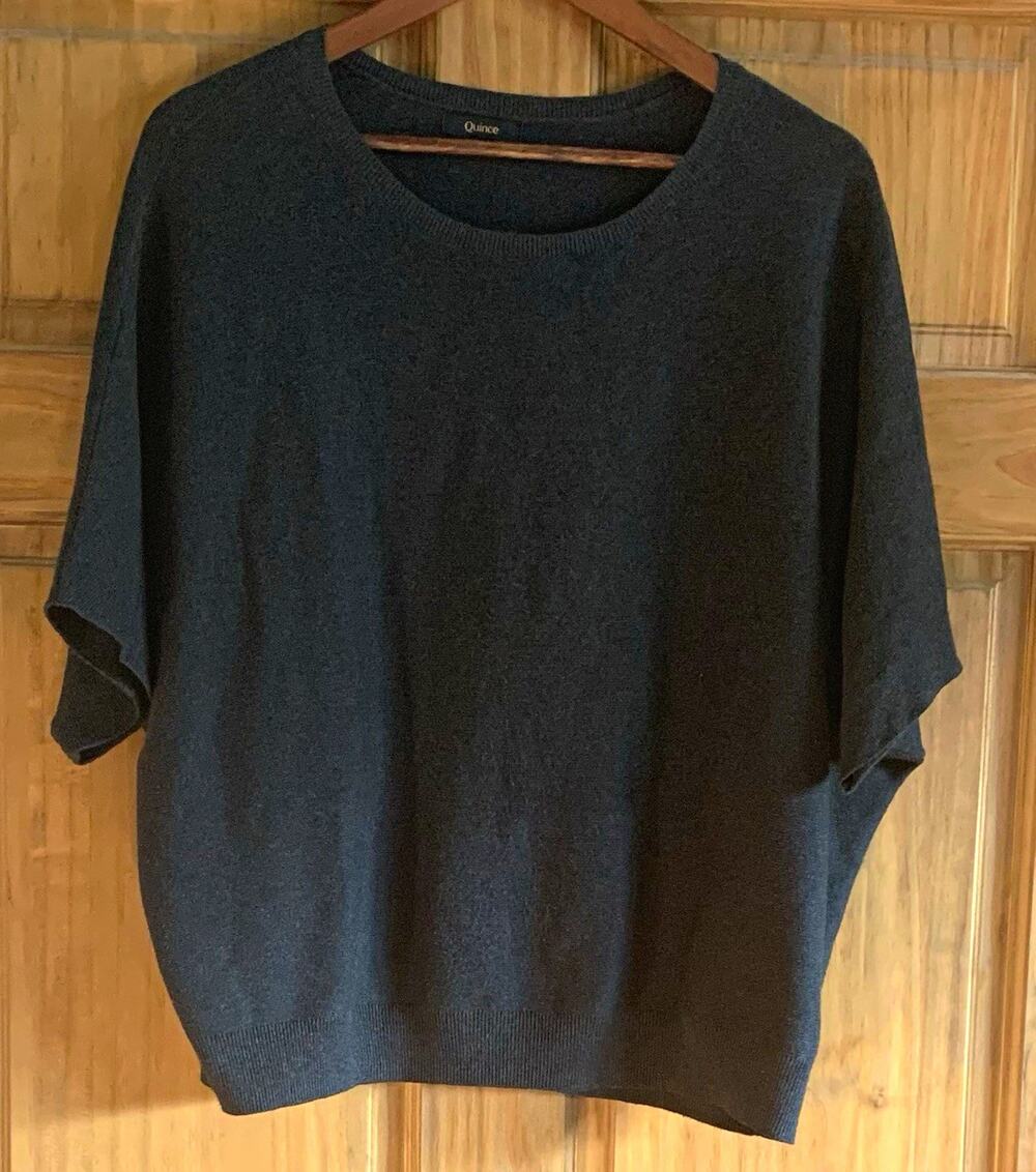 Quince Organic Cotton Cashmere Link-Stitch Dolman Sweater Charcoal Gray XL